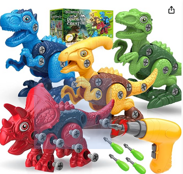 Dinosaur Toys for 3, 4, 5, 6, 7 Year Old Boys, Take Apart Toys with Electric Drill for Kids, STEM Educational Construction Building Toys, Ideal Xmas Birthday Gift, Incl Tyrannosaurus Rex Triceratop